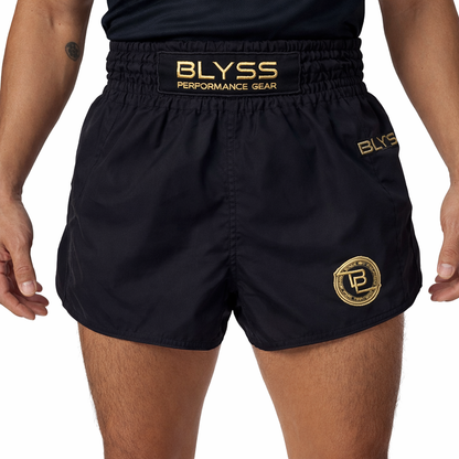 BLYSS Performance Gear Muay Thai Shorts PULSE Black Gold