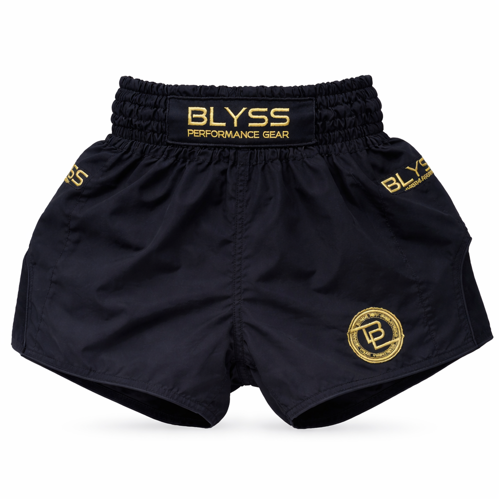 BLYSS Performance Gear Muay Thai Shorts PULSE Black Gold