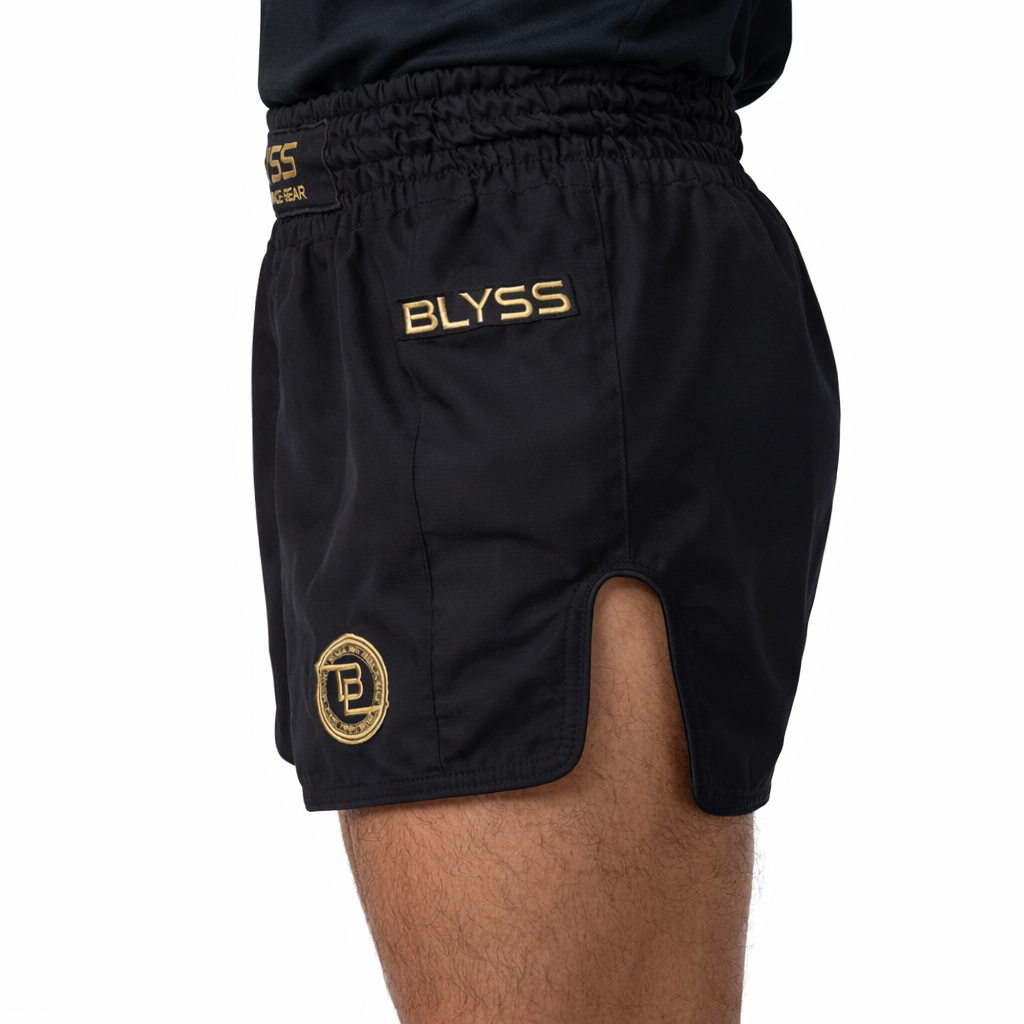 BLYSS Performance Gear Muay Thai Shorts PULSE Black Gold