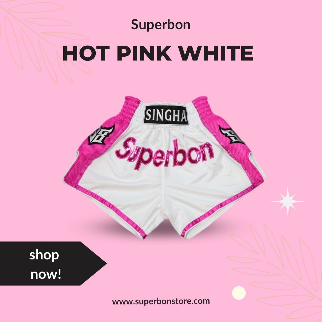 superbon muay thai boxing shorts HOT Pink White